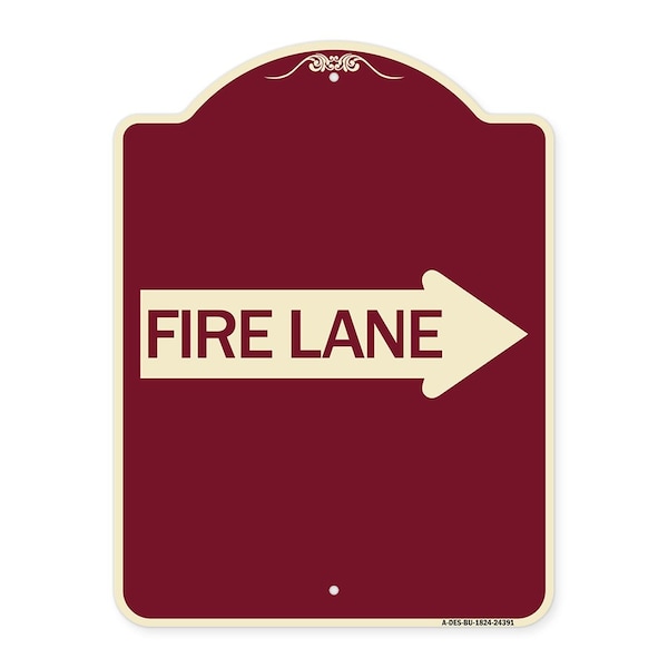 Designer Series Fire Lane Right Arrow, Burgundy Heavy-Gauge Aluminum Sign, 24" x 18", BU-1824-24391